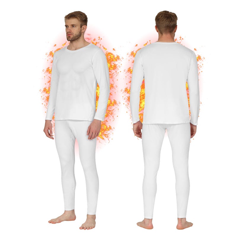HEROBIKER Men Thermal Underwear Set Winter Skiing Warm Top & Bottom Thermal Long Johns (White, XX-Large) - Image 1